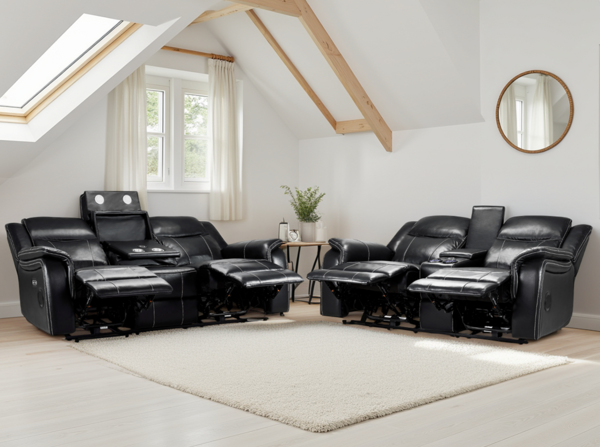 Galaxy Tech Electric Recliner Sofa 3+2 Set Black