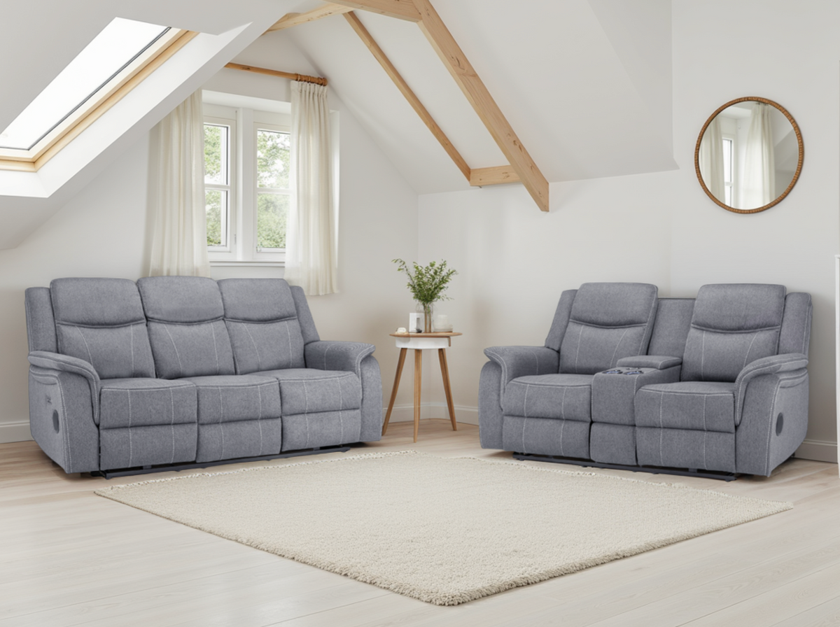 Galaxy Tech Electric Recliner Sofa 3+2 Set Grey