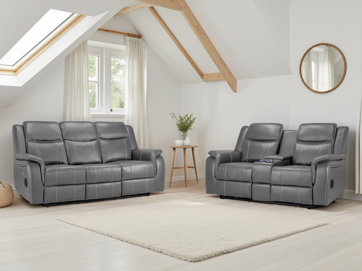 Galaxy Tech Electric Recliner Sofa 3+2 Set Grey