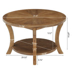 31.5-Inch Round Coffee Table, Solid Wood Table with Shelf