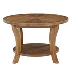 31.5-Inch Round Coffee Table, Solid Wood Table with Shelf