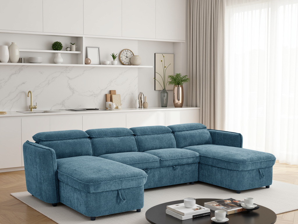 Capri Sofa Bed U Shape Corner Blue