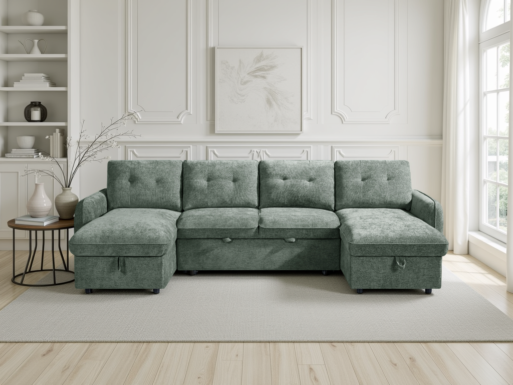 Moscow Sofa Bed U Shape Corner Green