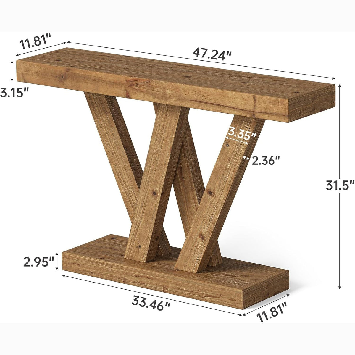 47" Solid Wood Console Table, Narrow Vintage Sofa Table for Entryway, Hallway & Living Room