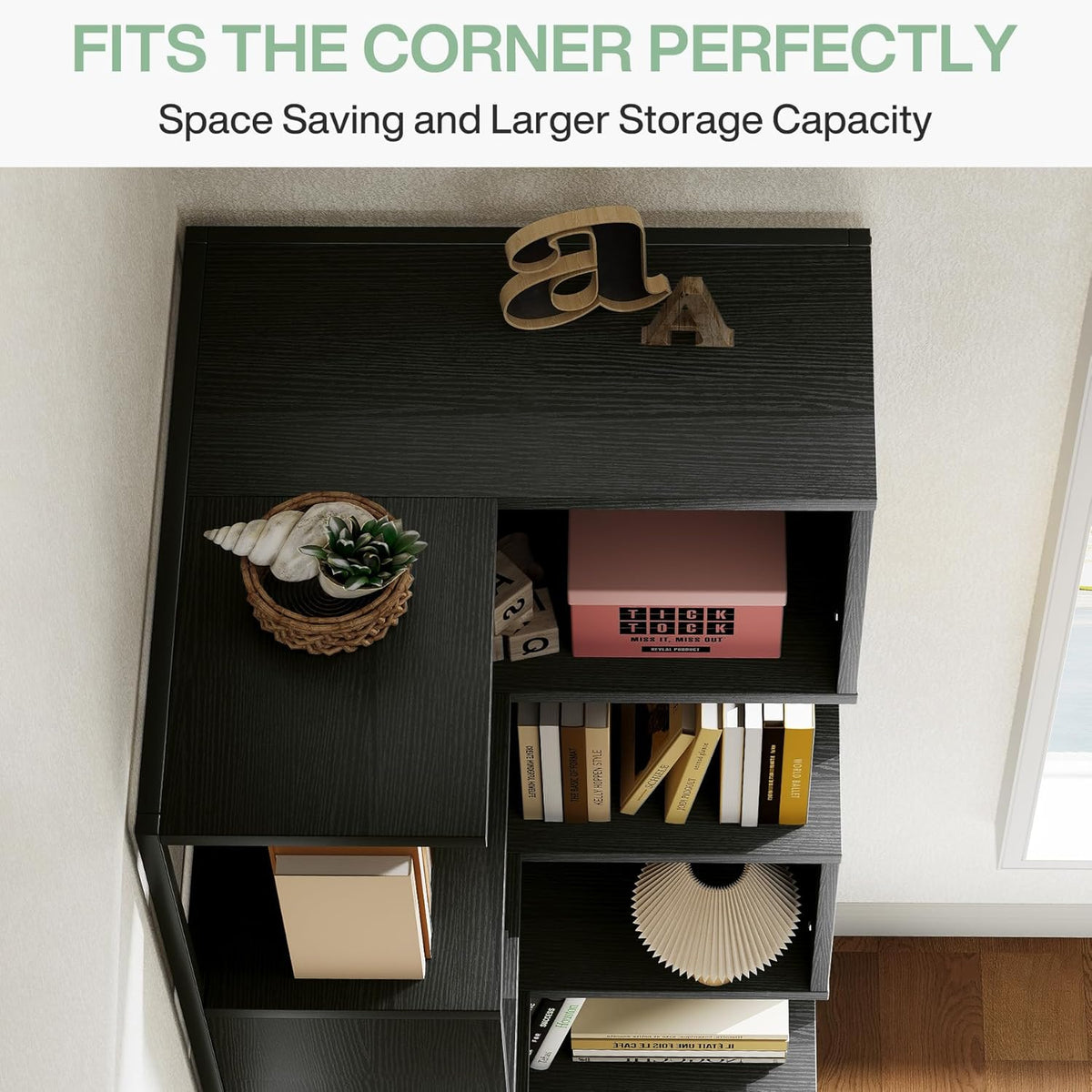 6-Tier Corner Bookshelf Unit，Metal Frame for Living Room Home Office