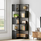6-Tier Corner Bookshelf Unit，Metal Frame for Living Room Home Office