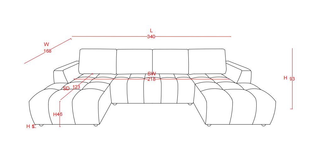 Shanghai Luxury U Shape Corner Sofa Bed Grey