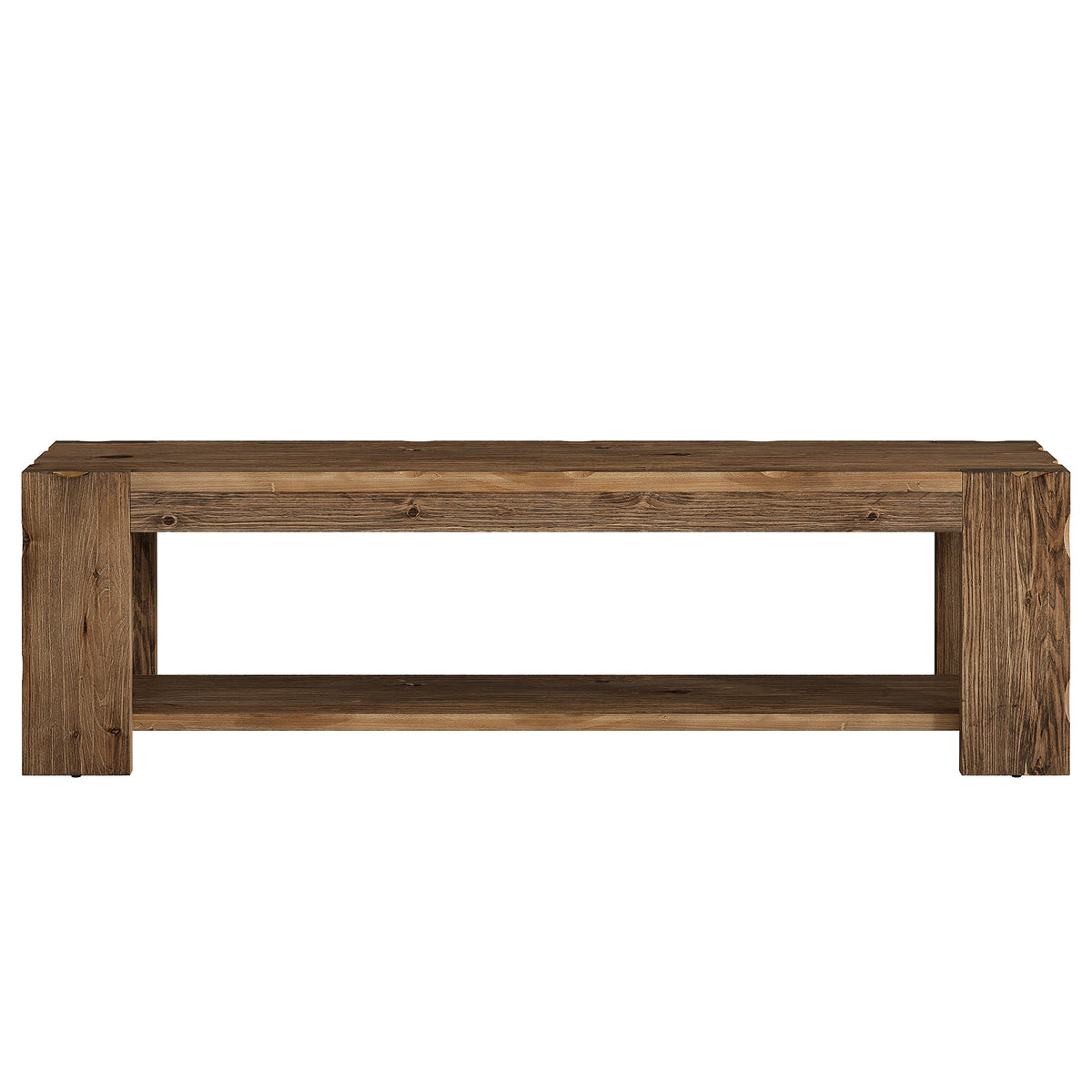 55.12 Inch Solid Wood Entryway Bench with Storage Shelf, Rustic Shoe Bench for Hallway