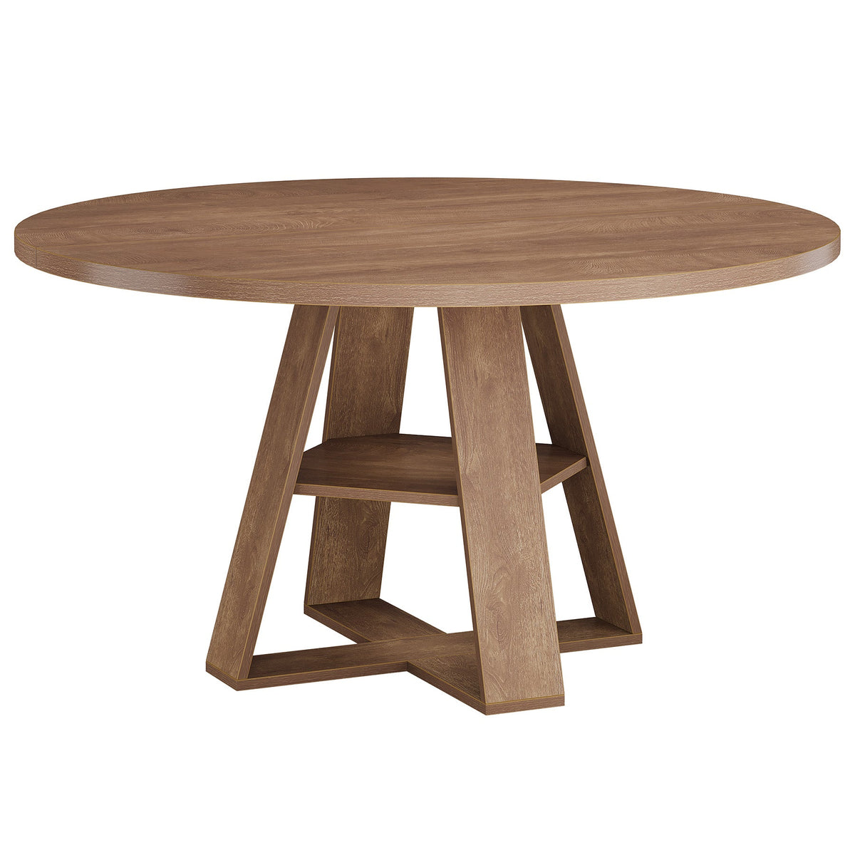 47.24-Inch Round Dining Table for 4-6, Modern Farmhouse Kitchen Table with X-Cross Pedestal Base and Storage Shelf for Dining Room