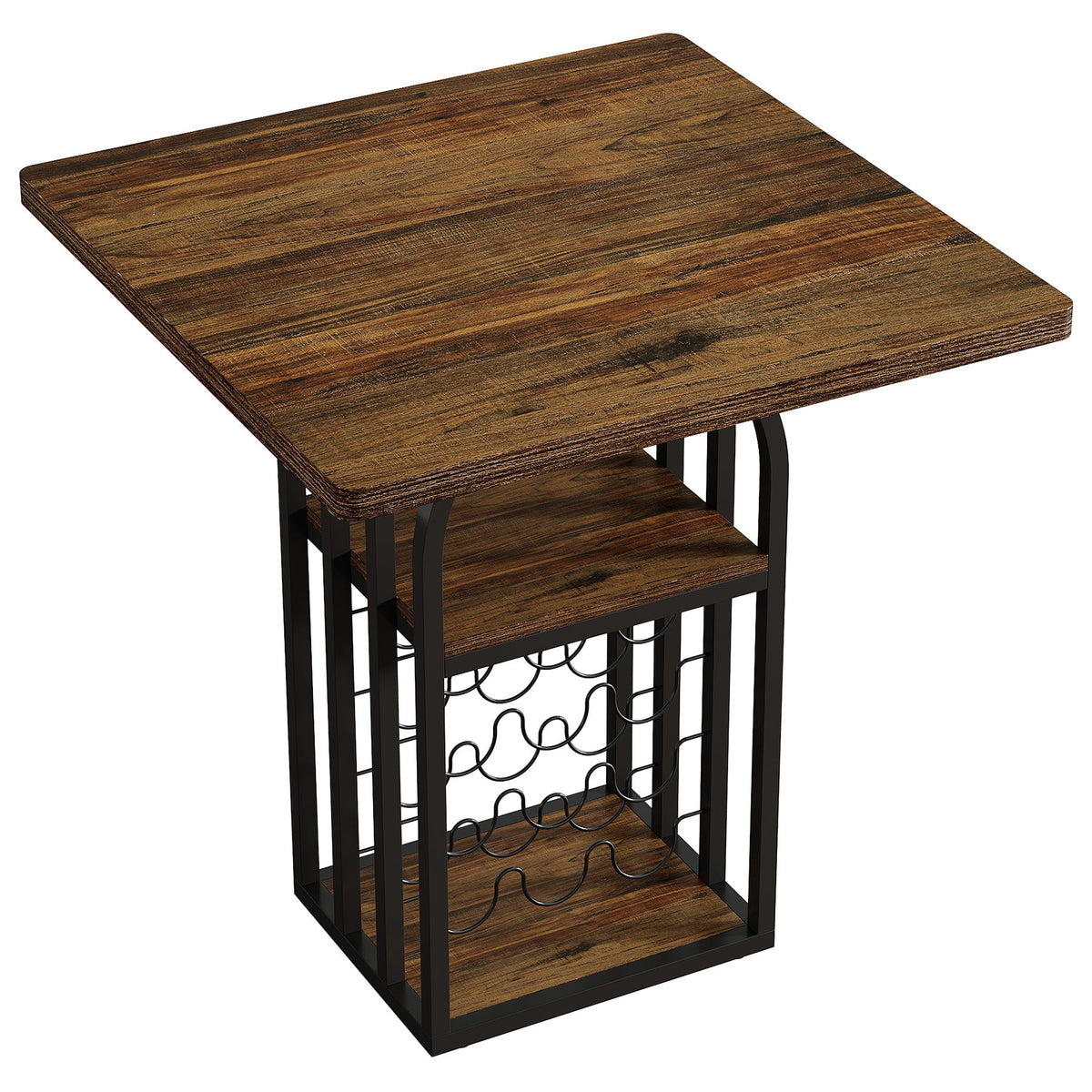 35.43-Inch Square Bistro Pub Table with Wine Rack, Home Bar Table for Kitchen and Living Room