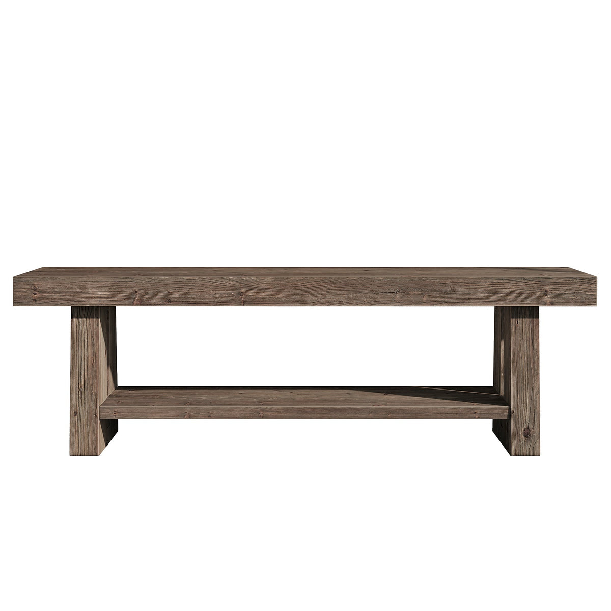 63-Inch Solid Wood Farmhouse Bench with 2-Tier Open Shoe Storage