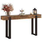 63-Inch Solid Wood Sofa Table with Metal Support, Narrow Console Table for Behind Couch