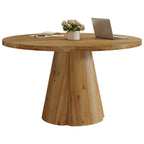 47.24-Inch Solid Wood Conference Table, Rustic Round Meeting Table with Pedestal Base for Office