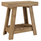 23.6 Inch 2-Tier End Table with Trapezoidal Base, Farmhouse Side Table for Small Spaces