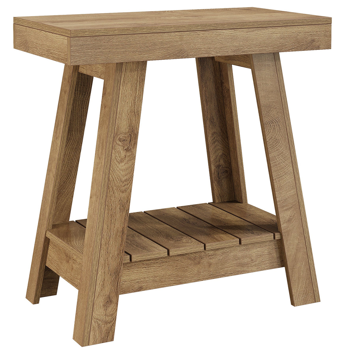 23.6 Inch 2-Tier End Table with Trapezoidal Base, Farmhouse Side Table for Small Spaces