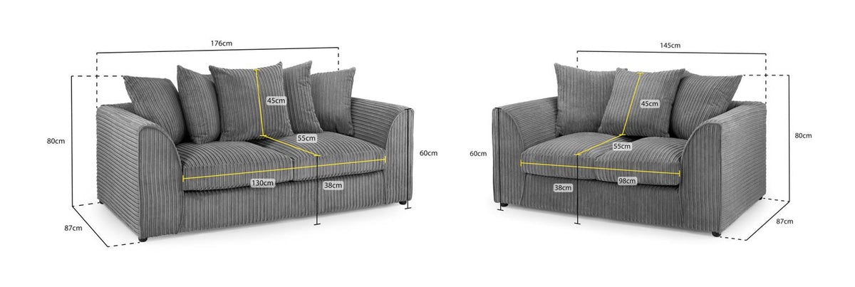 Harley Jumbo Sofa 3+2 Set Grey