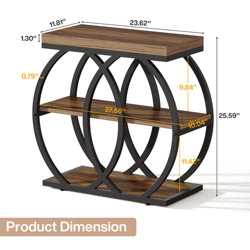 23.62-Inch 3-Tier Narrow End Table with Open Storage Shelves, Industrial Side Table for Living Room
