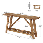 62.99-Inch Solid Wood Console Table, Narrow Design with Storage Shelf for Entryway Living Room and Hallway