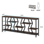 70.9-Inch Extra Long Sofa Console Table with 4-Tier Wood Storage Shelves, Industrial Narrow Entryway Table for Hallway