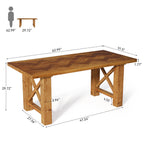 63-Inch Solid Fir Wood Dining Table with Herringbone Top, Farmhouse Table for Dining Room