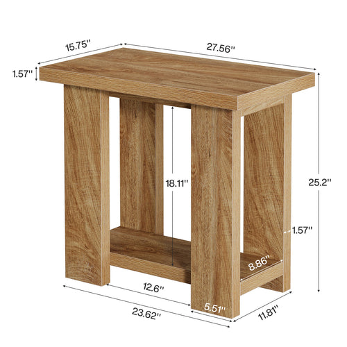 27.6-Inch Wooden Side Table with 2-Tier Shelf, Farmhouse End Table for Small Spaces