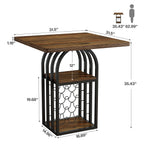 35.43-Inch Square Bistro Pub Table with Wine Rack, Home Bar Table for Kitchen and Living Room