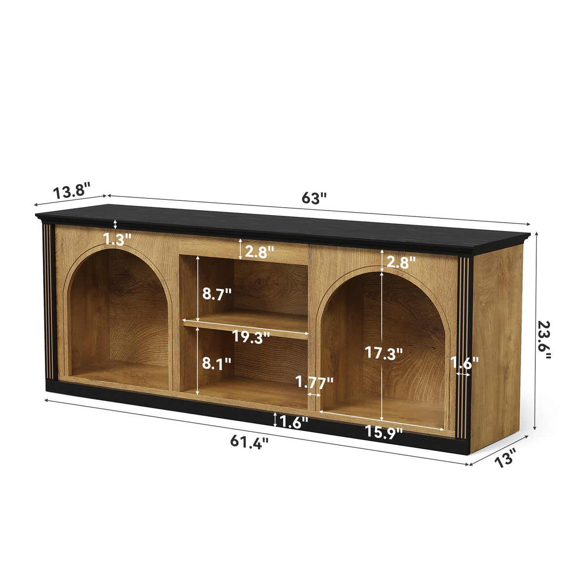 Modern TV Stand with Arched Shelves, Media Console for TVs up to 65 Inches in Living Room
