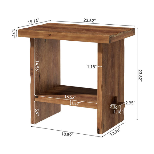 23.62 Inch Solid Wood Side Table with 2-Tier Storage, Farmhouse End Table for Bedroom