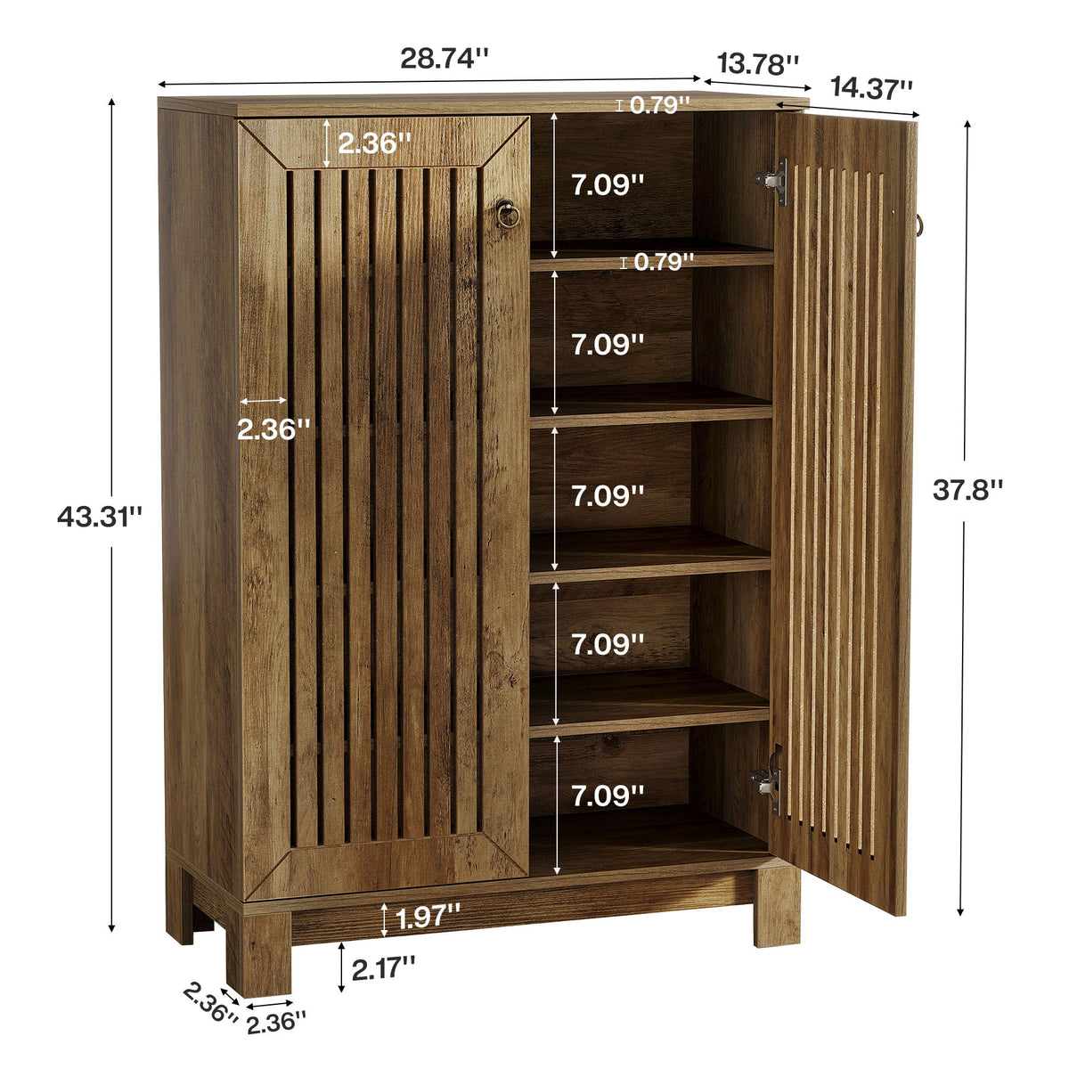 43.3-Inch Shoe Cabinet with 5-Tier Storage, Wooden Entryway Organizer for Up to 24 Pairs