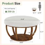 31.5-Inch Round Ottoman Coffee Table, Upholstered Storage Footrest Table