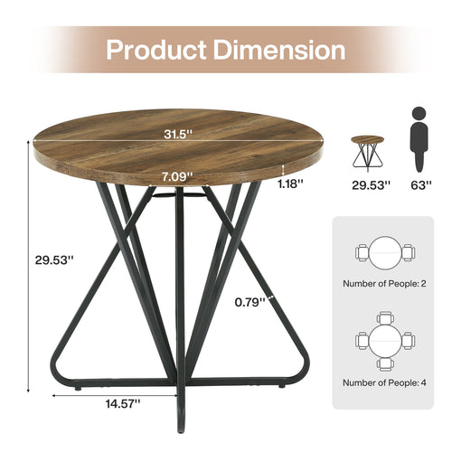31.5-Inch Round Dining Table with Geometric Metal Base, Small Kitchen Table for 2-3 People