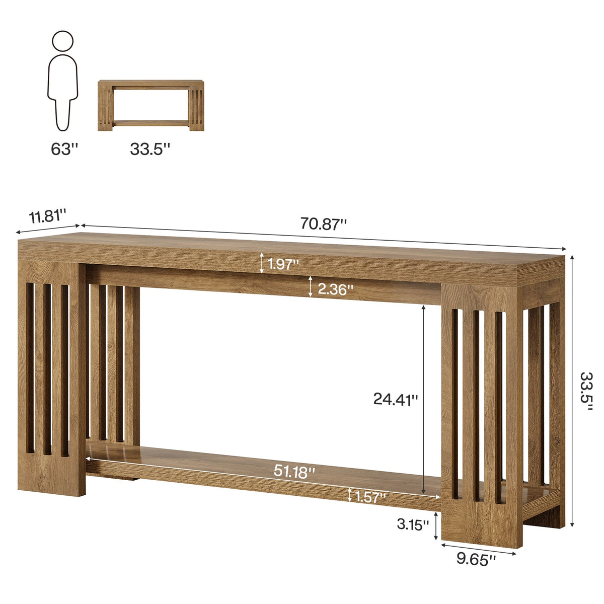 70.9-Inch Farmhouse Console Table with Vertical Stripe Legs, 2-Tier Sofa Table for Living Room