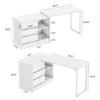 Vanity Desk with 3 Drawers and 2 Shelves, Matte White Makeup Table with Reversible Storage Cabinet for Bedroom