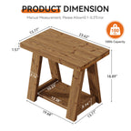 23.62 Inch Solid Wood End Table with 2-Tier Storage Shelves, Farmhouse Side Table for Living Room