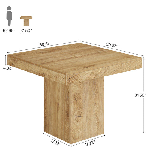39" Square Farmhouse Dining Table, Solid Wood Kitchen Table with Pedestal Base for 4