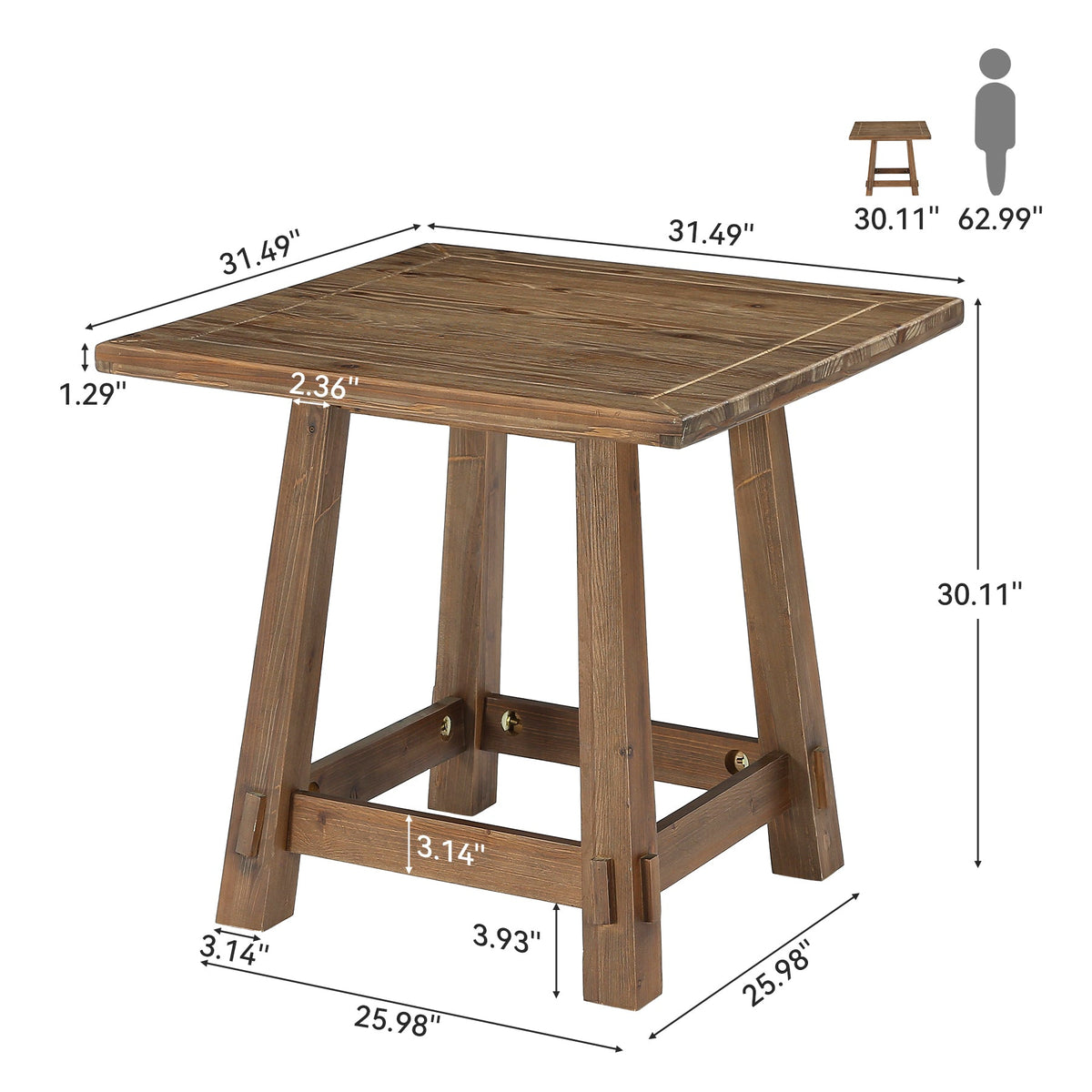 31.49-Inch Solid Wood Square Dining Table for 4, Farmhouse Kitchen Table for Small Spaces