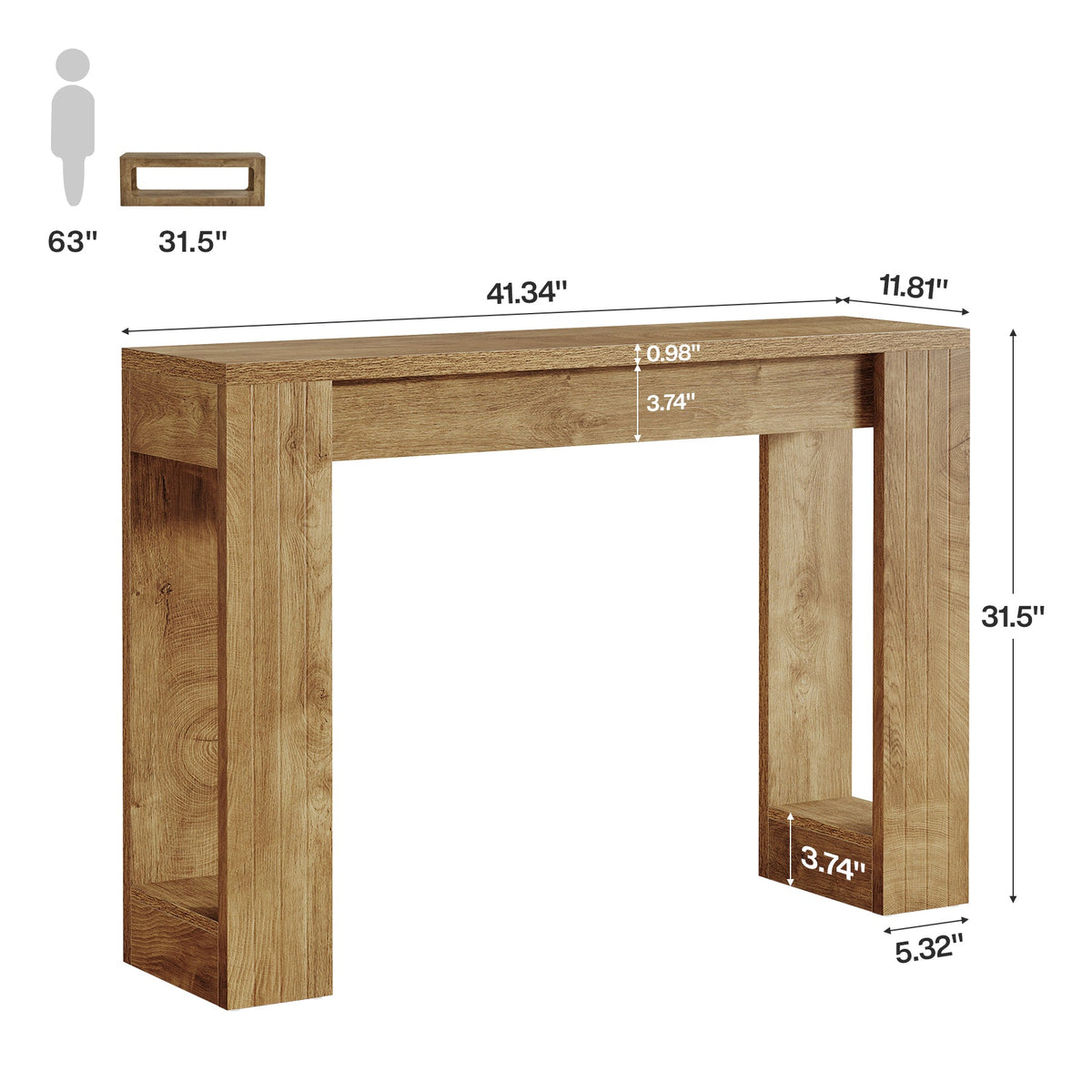 41.3-Inch Wood Console Table for Entryway, Modern Sofa Table with Double Wooden Base