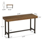 63-Inch Solid Wood Bar Table with Metal Legs, Rectangular Counter Height Pub Table