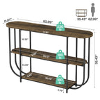 63-Inch 3-Tier Narrow Console Table with Curved Metal Frame, Modern Vintage Entryway Sofa Table for Living Room