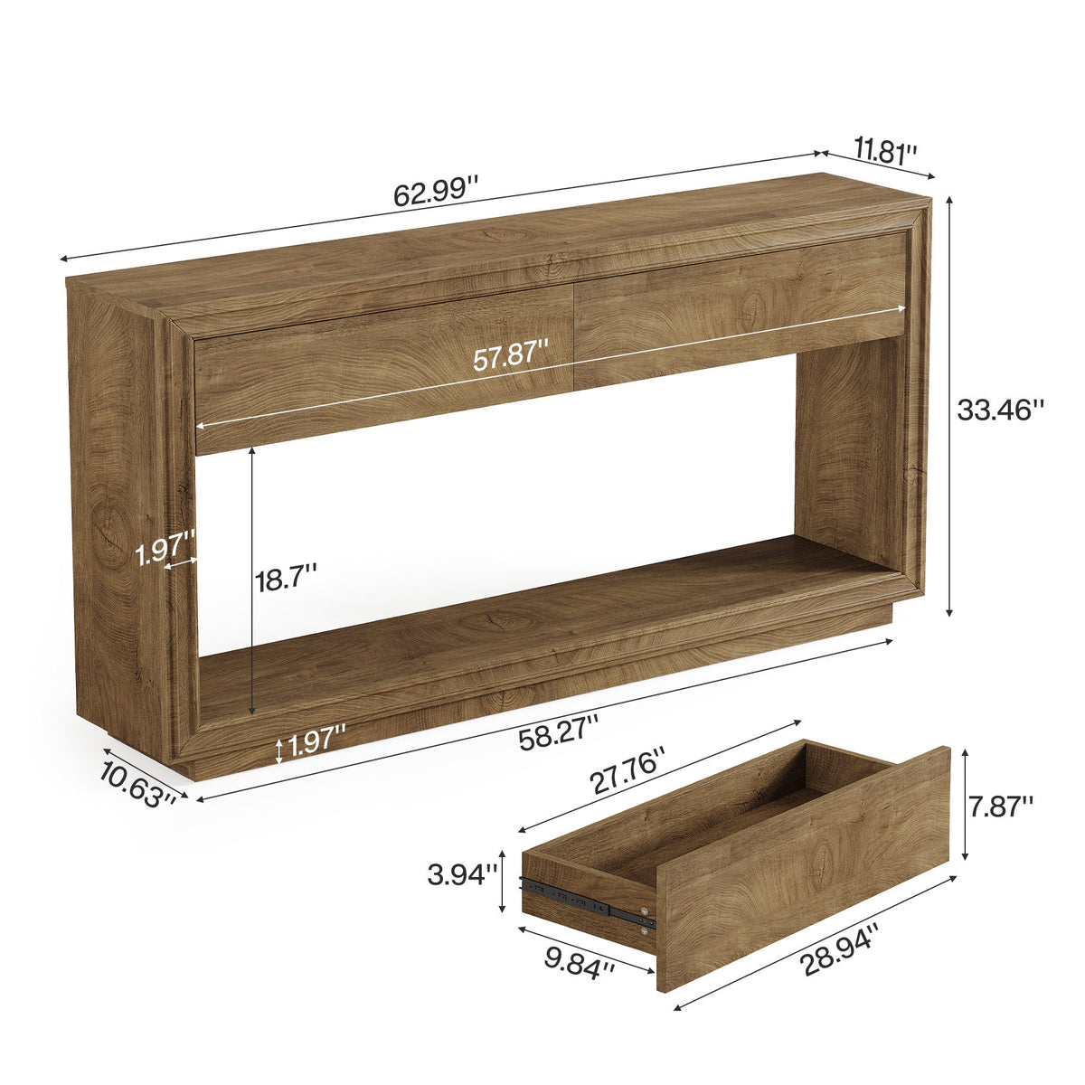 63-Inch Console Table with 2 Drawers, Farmhouse Entryway Table with Storage for Hallway