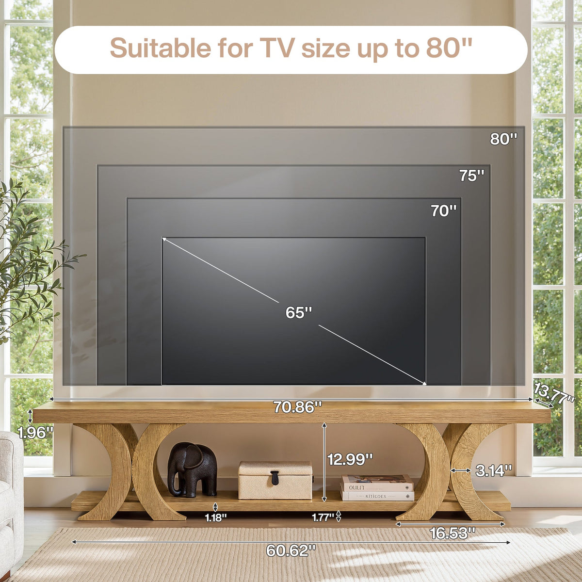 70.87-Inch Extra Long TV Stand with Open Shelf, Farmhouse Media Console for Living Room