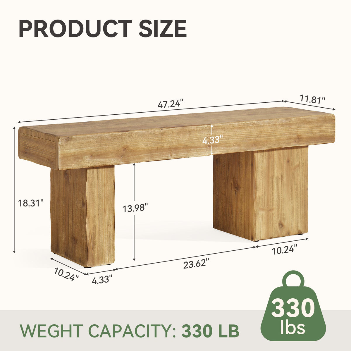 47-Inch Solid Wood Entryway Bench, Thick Seat Bench for Hallway