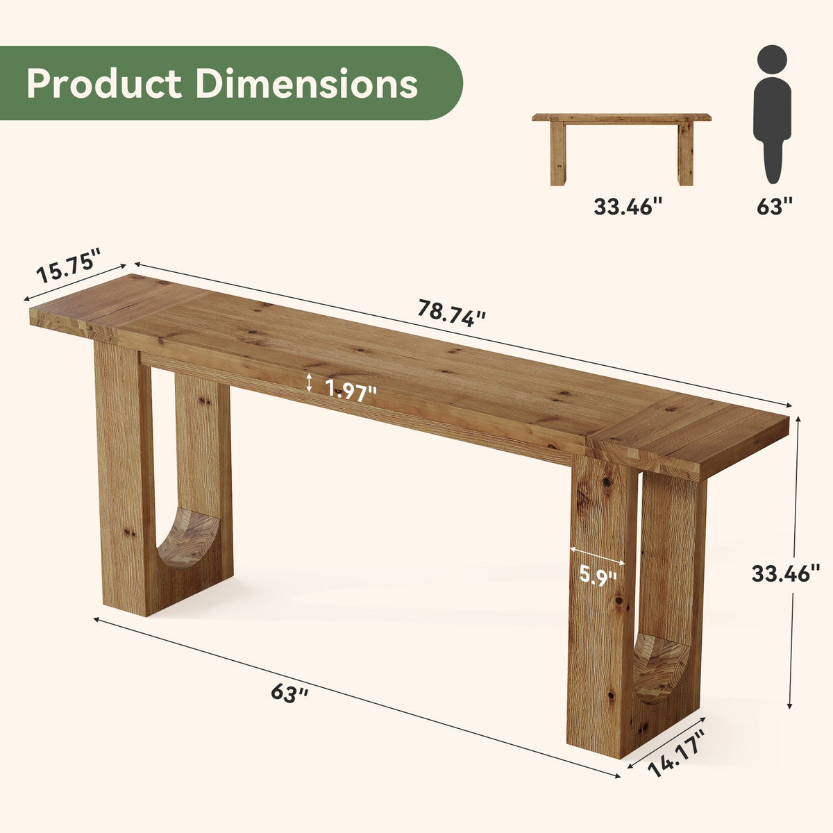 78.74-Inch Solid Wood Console Table with Hollow U-Shaped Base, Extra Long Entryway Table for Hallway