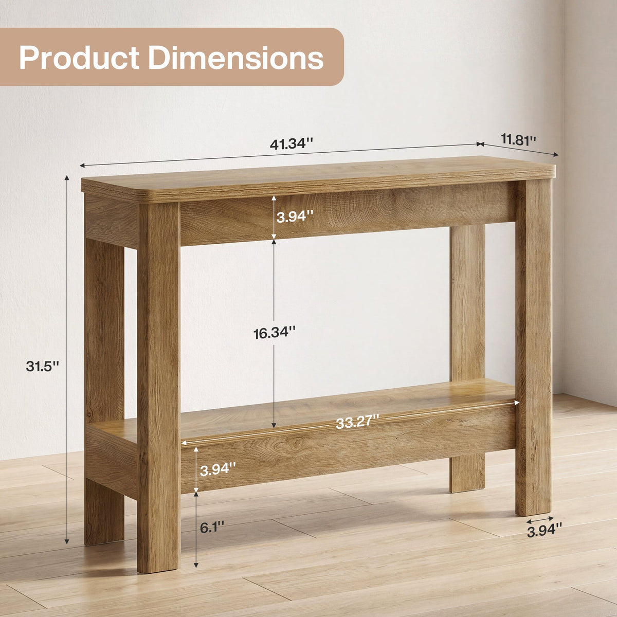 41.34-Inch Farmhouse Console Table with Storage Shelf, Narrow Sofa Table for Entryway