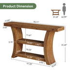 55-Inch Solid Wood Console Table with 3-Tier Storage, Curved Entryway Table for Hallway