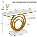 41.3-Inch Gold Console Table, Narrow Entryway Table with Faux Marble Veneer Top and Geometric Metal Frame for Hallway