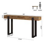63-Inch Solid Wood Sofa Table with Metal Support, Narrow Console Table for Behind Couch