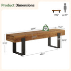 63-Inch Solid Wood Dining Bench, Farmhouse Kitchen Seat with Metal Legs for Dining Room