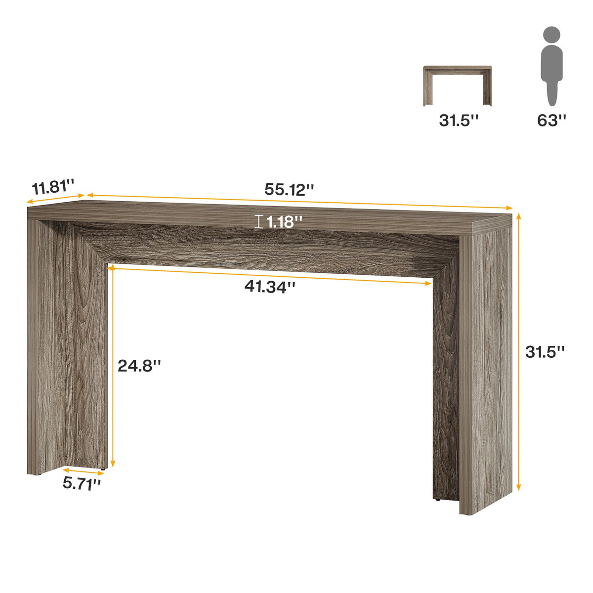 55-Inch Farmhouse Console Table with Storage, Narrow Wooden Entryway Sofa Table
