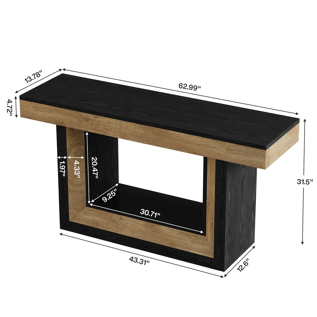 63-Inch Narrow Console Table with 2-Tier Storage, Farmhouse Sofa Table for Entryway